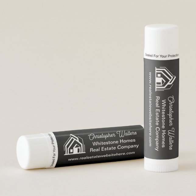 Chic Black Real Estate Company Custom Realtor Lip Balm (Front)