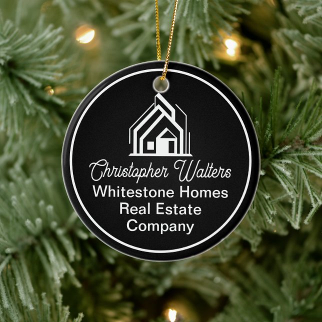 Chic Black Real Estate Company Customized Realtor Ceramic Ornament (Tree)