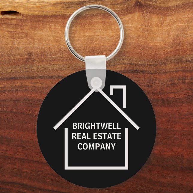 Chic Black Real Estate Company Personalized Keychain (Front)