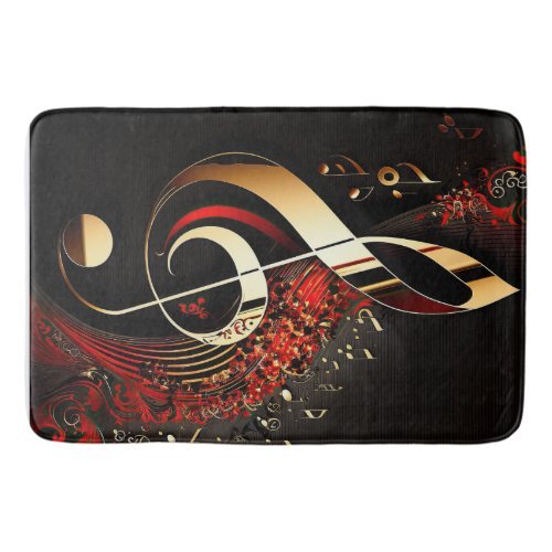 Chic Black Red and Gold Clef Note   Bath Mat