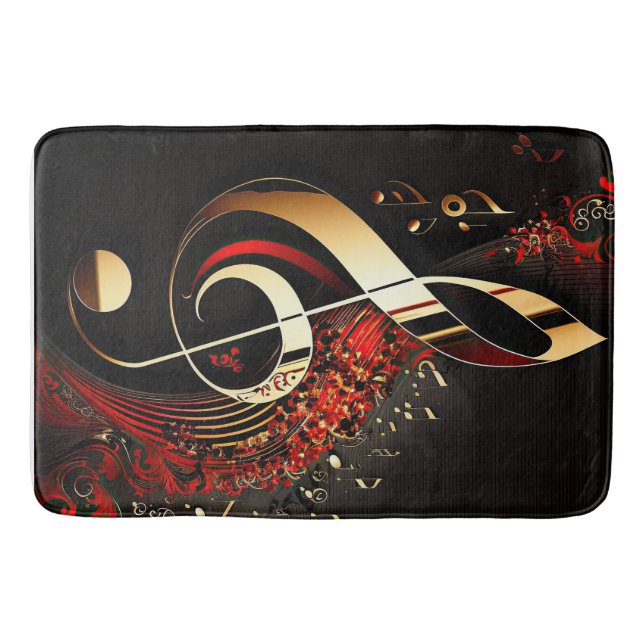 Chic Black Red and Gold Treble Clef Note   Bath Mat (Front)