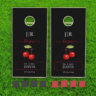 Chic Black Red Bride And Groom Initials Monogram