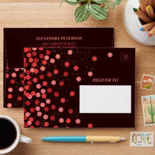 Chic Black Red Confetti Birthday Envelope