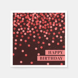 Chic Black Red Confetti Happy Birthday Napkins