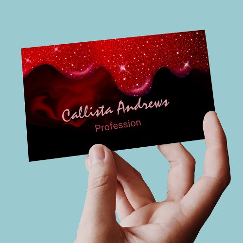 Chic black red drippings glitter marble business card magnet