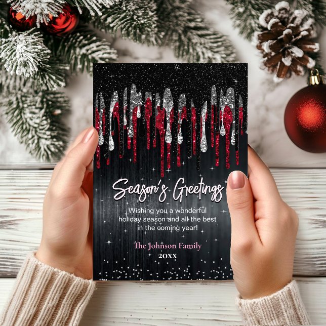 Chic black red glitter drips Christmas New Year  (Creator Uploaded)