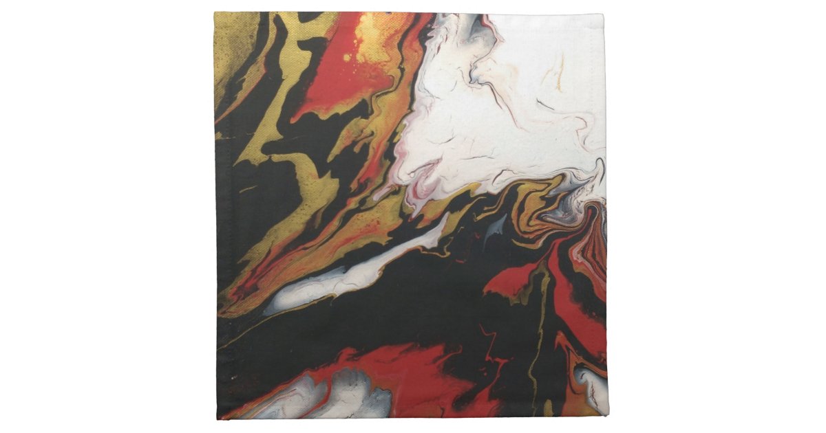 Chic Black Red Gold Abstract Cloth Napkins Zazzle Com