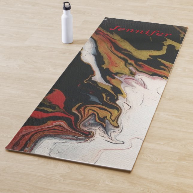 Chic Black Red Gold Personalized Yoga Mat (In Situ)
