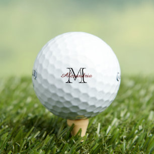 Chic Black Red Monogram Golf Balls