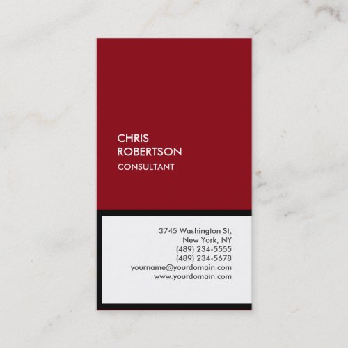 Chic black red white vertical unique business card