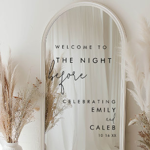 Chic Black Rehearsal Dinner Mirror Welcome Sign
