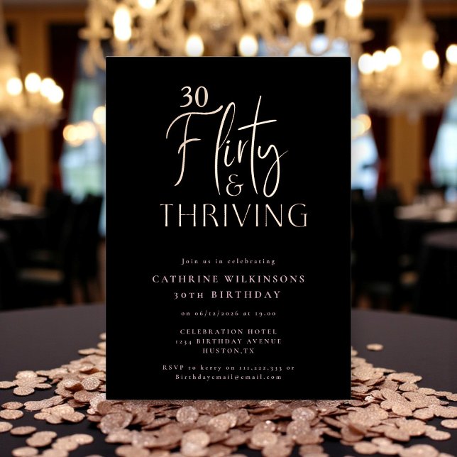 Chic Black & Rose Gold 30th Birthday Invitation Foil Invitation (Creator Uploaded)