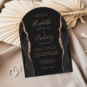 Chic Black Rose Gold Agate Dark Arch Wedding Invitation