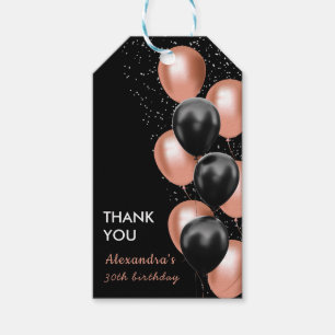Chic Black Rose Gold Balloon Birthday Gift Tags