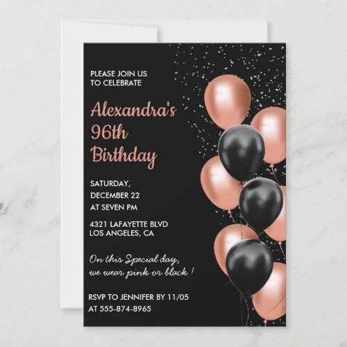 Chic Black Rose gold Balloons 96th birthday