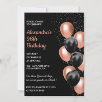 Chic Black Rose gold Balloons 96th birthday