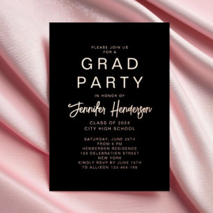 Chic Black Rose Gold Calligraphy Graduation Foil Invitation