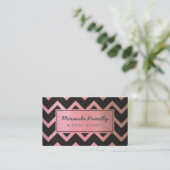 Chic Black Rose Gold Chevron Wave Stripes Pattern Business Card (Standing Front)