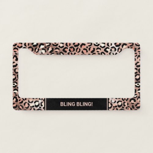 Chic Black Rose Gold Foil Leopard Personalized License Plate Frame