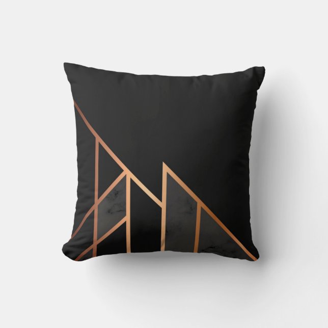 Chic Black Rose Gold Geometric Abstract Modern Throw Pillow (Front)