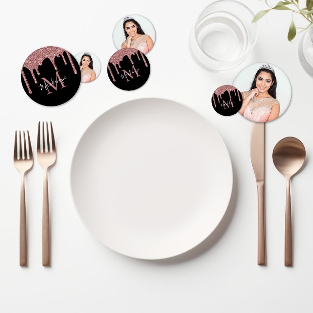 Chic Black Rose Gold Glitter Drips Birthday Confetti (Chic Black Rose Gold Glitter Drips Birthday Confetti)