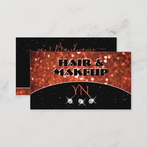 Chic Black Salmon Orange Sparkle Glitter Monogram Business Card