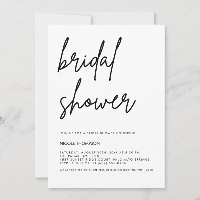 Chic Black Script Bridal Shower Invitation Minimal (Front)