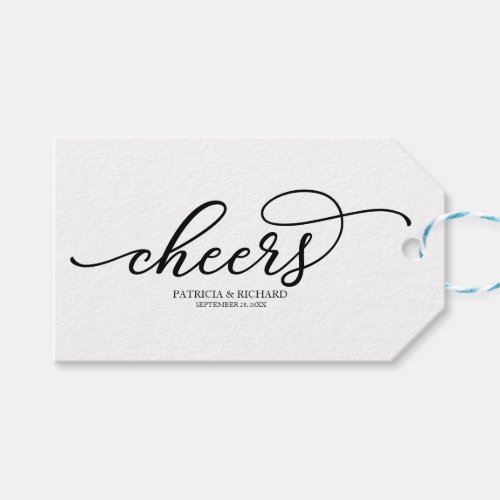 Chic Black Script Cheers Wine Bottle Tags