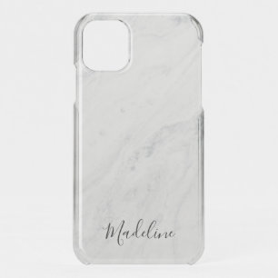 Chic Black Script Custom Monogram Marble iPhone 11 Case