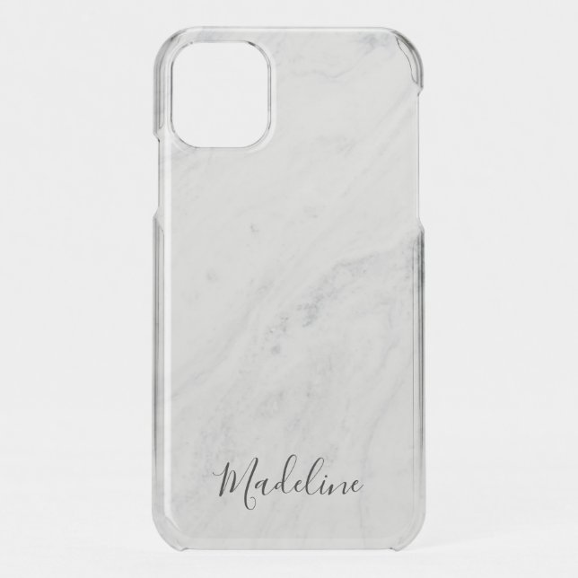 Chic Black Script Custom Monogram Marble Uncommon iPhone Case (Back)