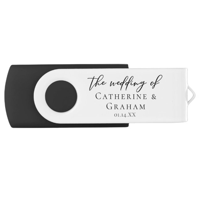 Chic Black Script Formal Wedding Personalized Flash Drive (Front)