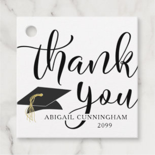 Chic Black Script Graduation Thank You Favor Tags