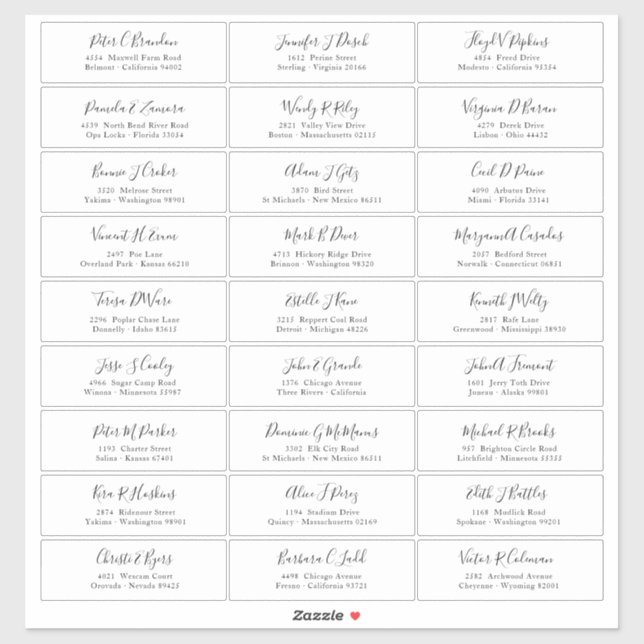 Chic Black Script Guest Names Address Sticker (Sheet)