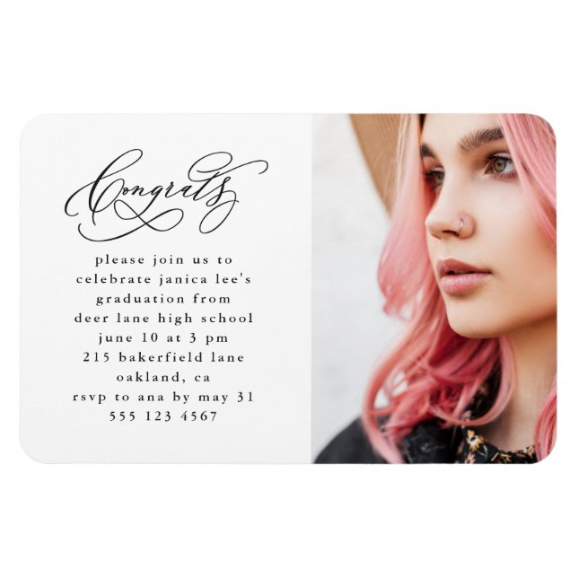 Chic Black Script One Photo Graduation Party Magnet (Horizontal)