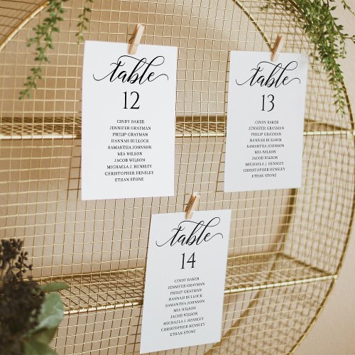 Chic Black Script Table Number Seating Chart