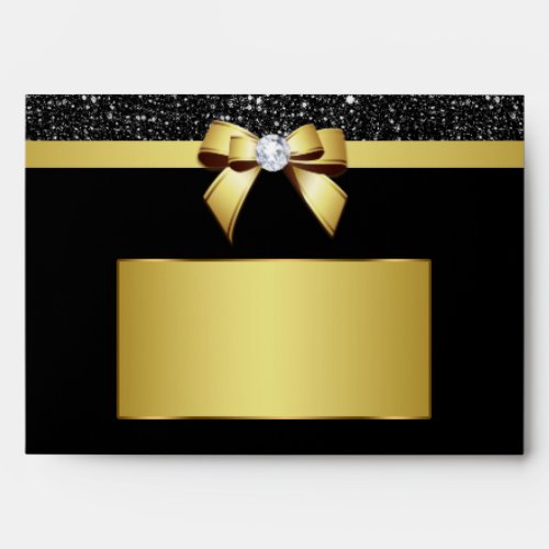Chic Black Sequins Diamond Gold Bow Envelope