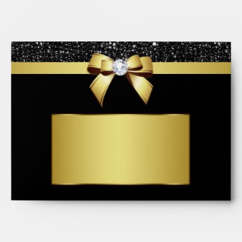 Chic Black Sequins Diamond Gold Bow Envelope by GroovyGraphics at Zazzle