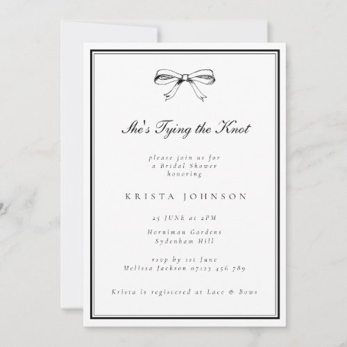 Chic Black Shes Tying the Knot Bow Bridal Shower Invitation