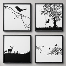 chic black silhouette wall art photo tiles