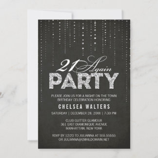 Chic Black & Silver 21 Again Birthday Party Invitation