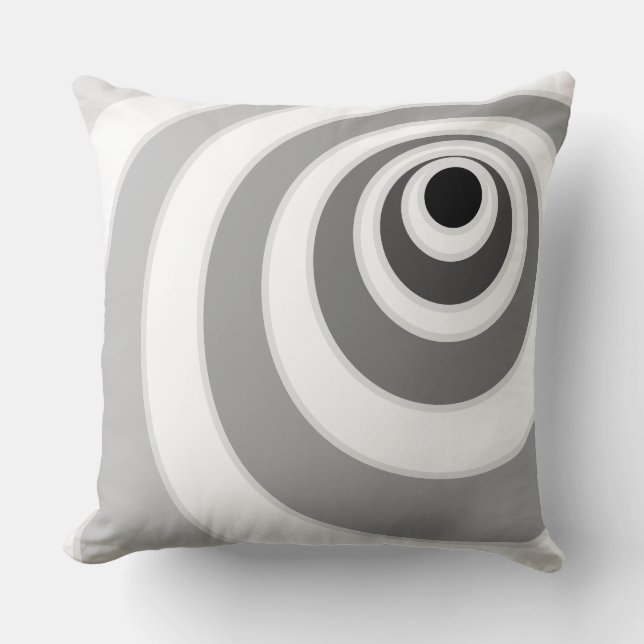 Chic Black Silver and White Concentric Circles Throw Pillow (Front)