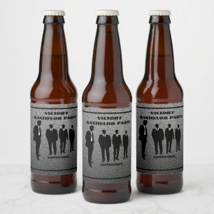 Chic Black & Silver Bachelor Party Beer Bottle Label