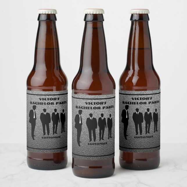 Chic Black & Silver Bachelor Party Beer Bottle Label (Bottles)