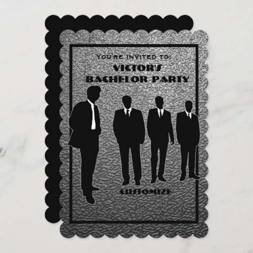 Chic Black  Silver Bachelor Party Invitation