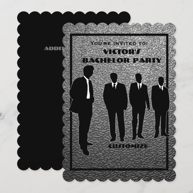 Chic Black && Silver Bachelor Party Invitation (Front/Back)