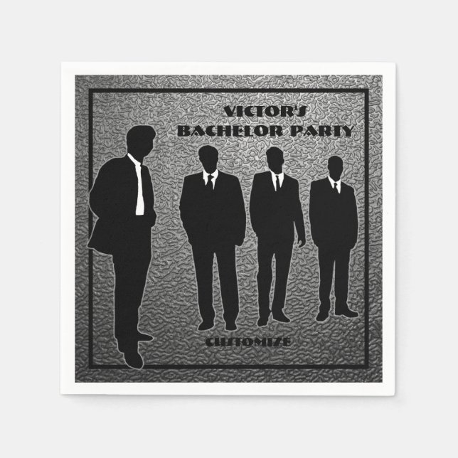 Chic Black & Silver Bachelor Party Napkins (Front)