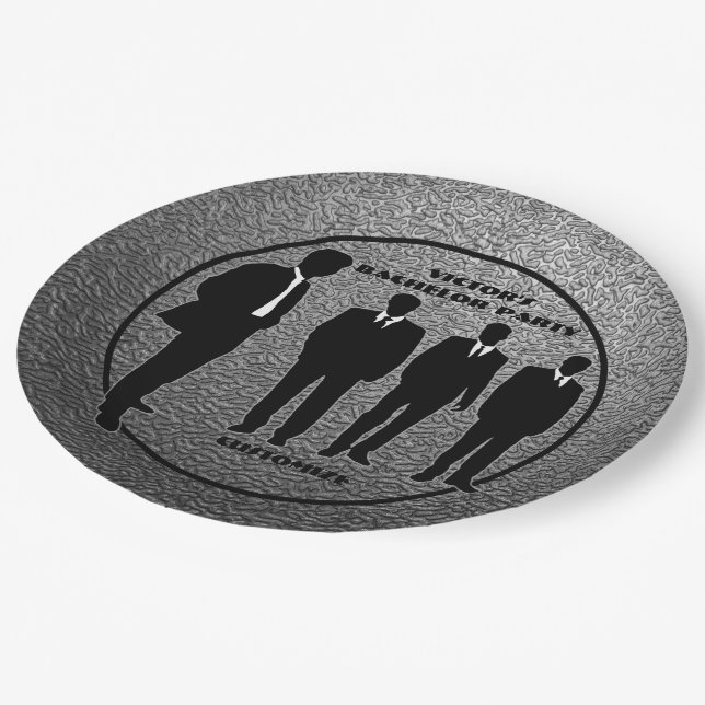 Chic Black & Silver Bachelor Party Paper Plates (Angled)