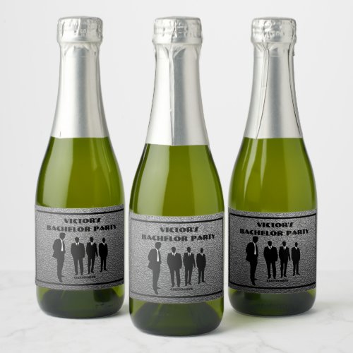 Chic Black  Silver Bachelor Party Sparkling Wine Label