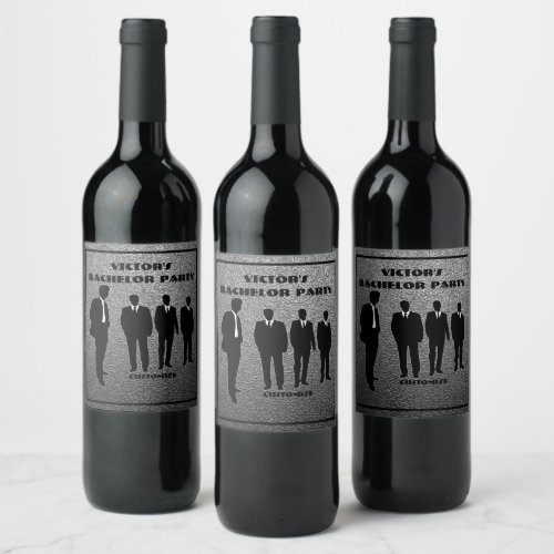 Chic Black  Silver Bachelor Party Wine Label