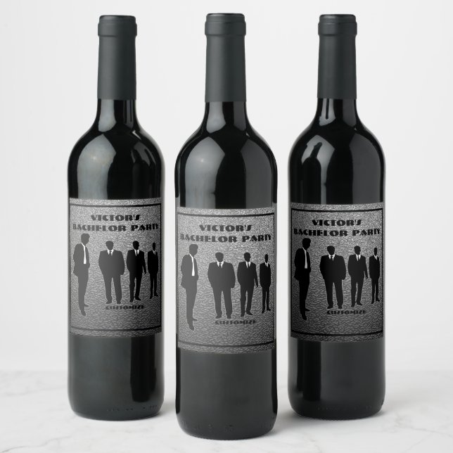 Chic Black & Silver Bachelor Party Wine Label (Bottles)